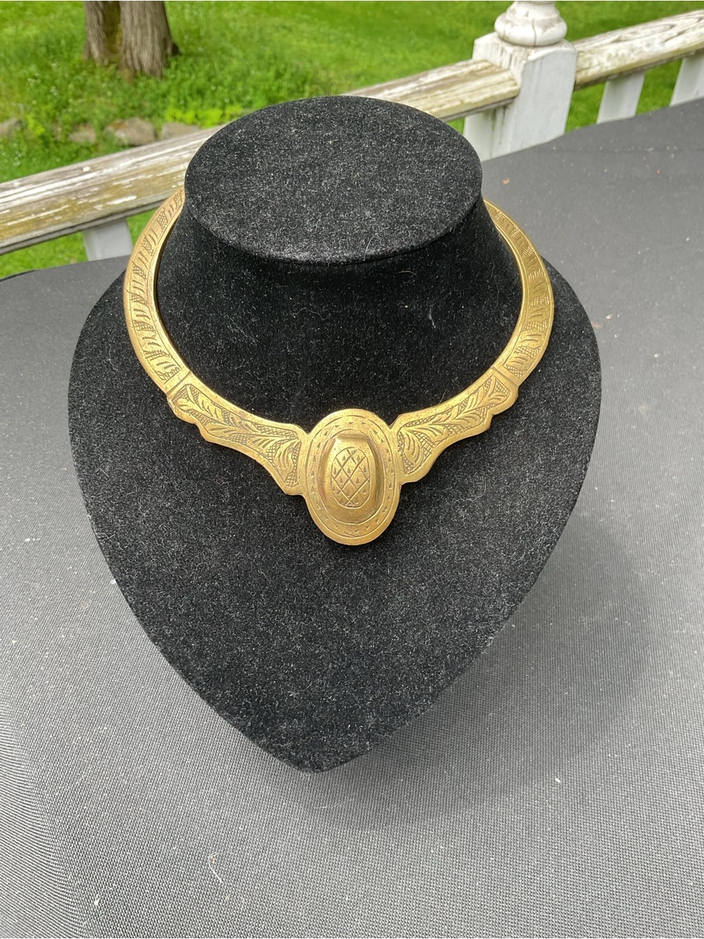 Vintage Egyptian revival brass choker/Collar Necklace - Picture 1 of 5
